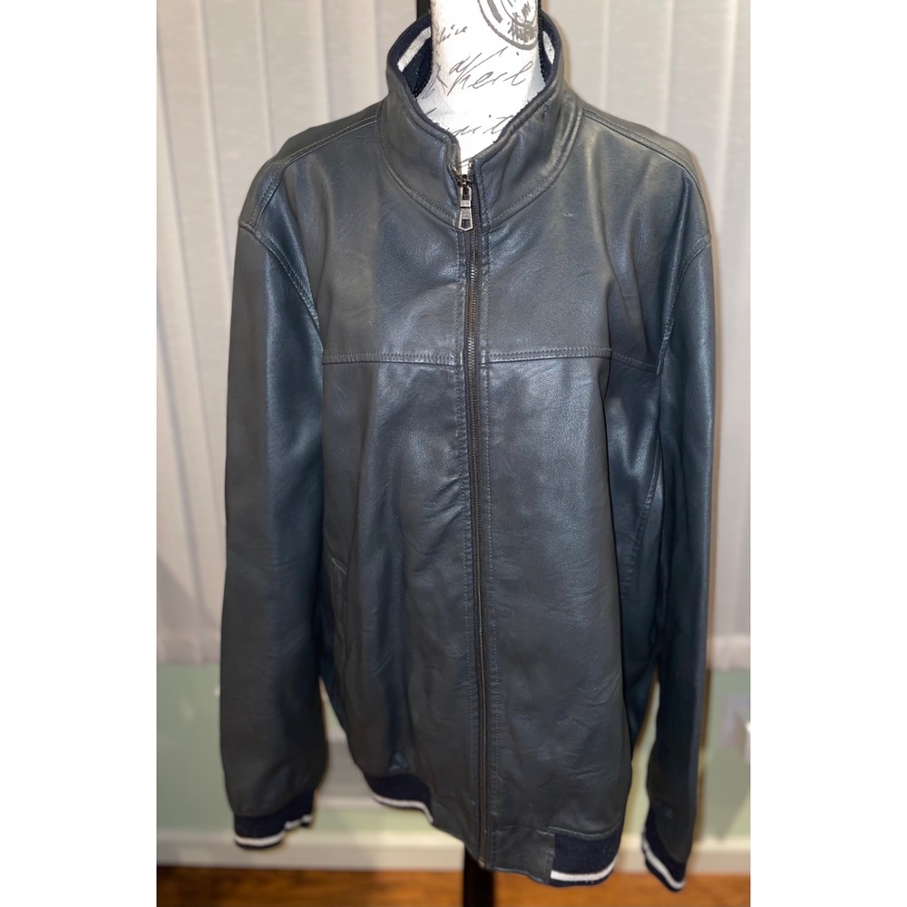 Men’s Gray Leather Motorcycle Jacket Tommy Hilfiger Coat Plus Size 2X - Picture 6 of 8